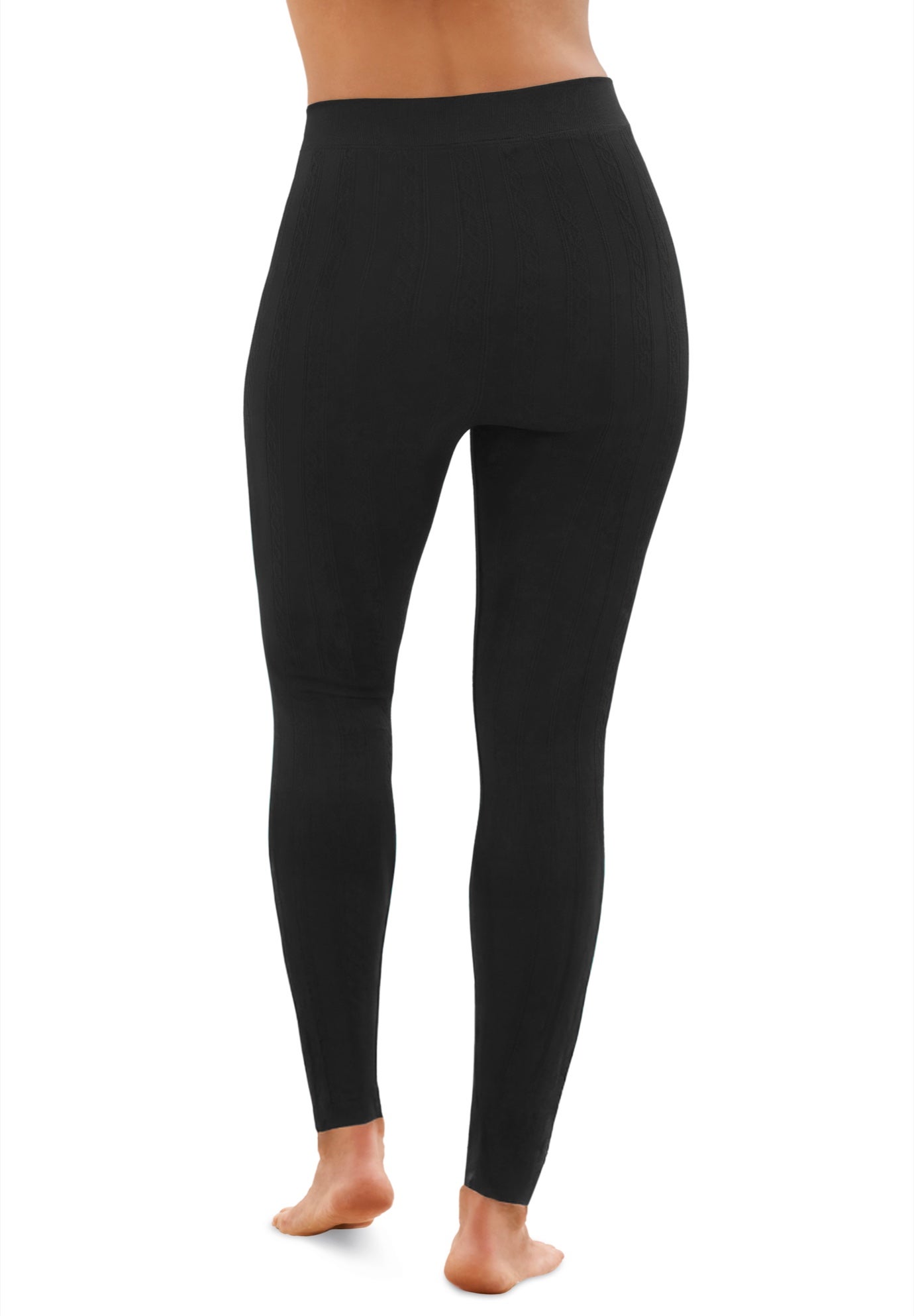 Plush Lined Cable Knit Footless Leggings image number 2