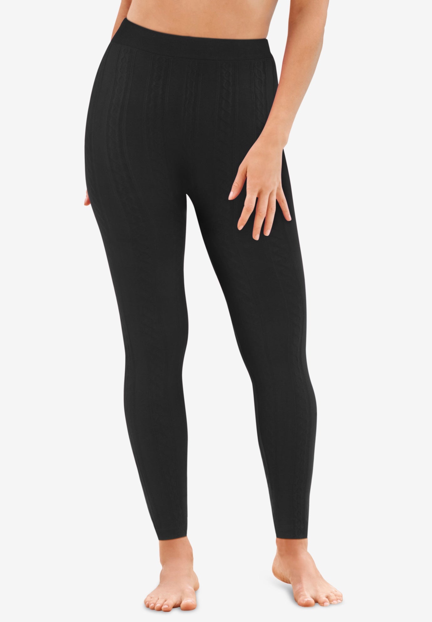 Plush Lined Cable Knit Footless Leggings image number 3