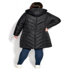 Chevron Faux Fur Hood Long Puffer Coat image number null