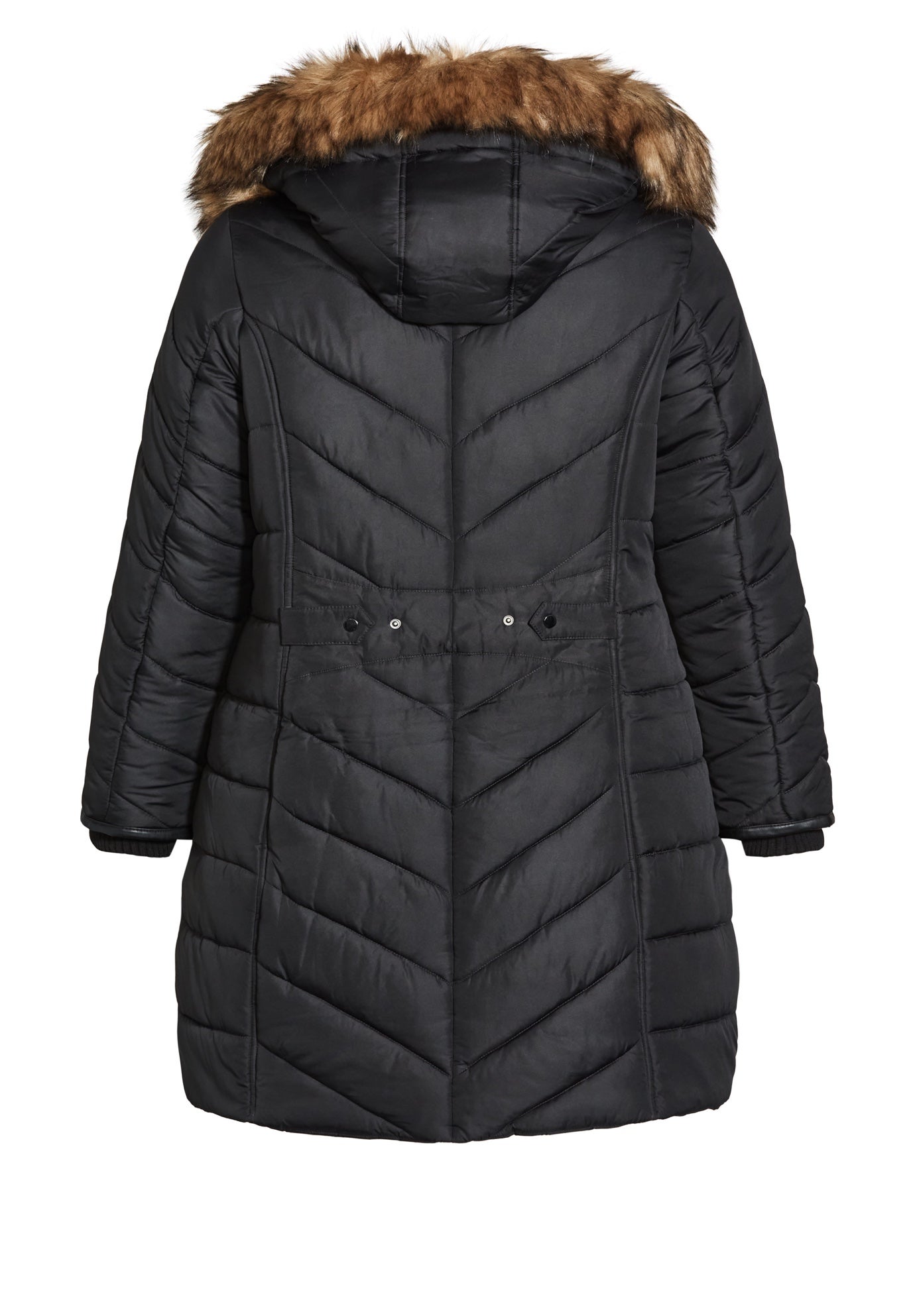 Chevron Faux Fur Hood Long Puffer Coat image number 3