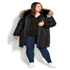 Chevron Faux Fur Hood Long Puffer Coat image number null