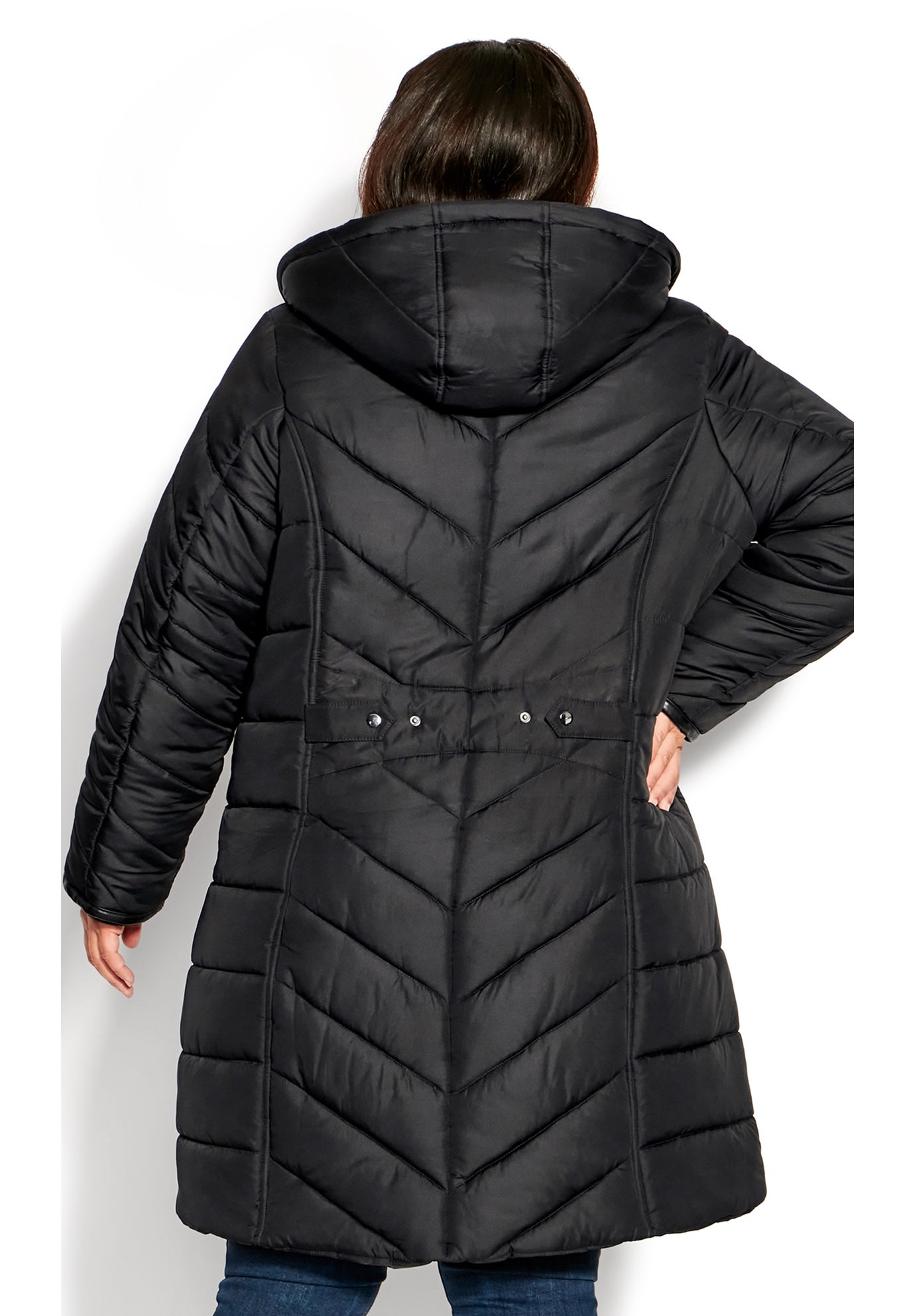 Chevron Faux Fur Hood Long Puffer Coat image number 14