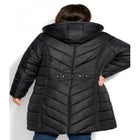 Chevron Faux Fur Hood Long Puffer Coat image number null