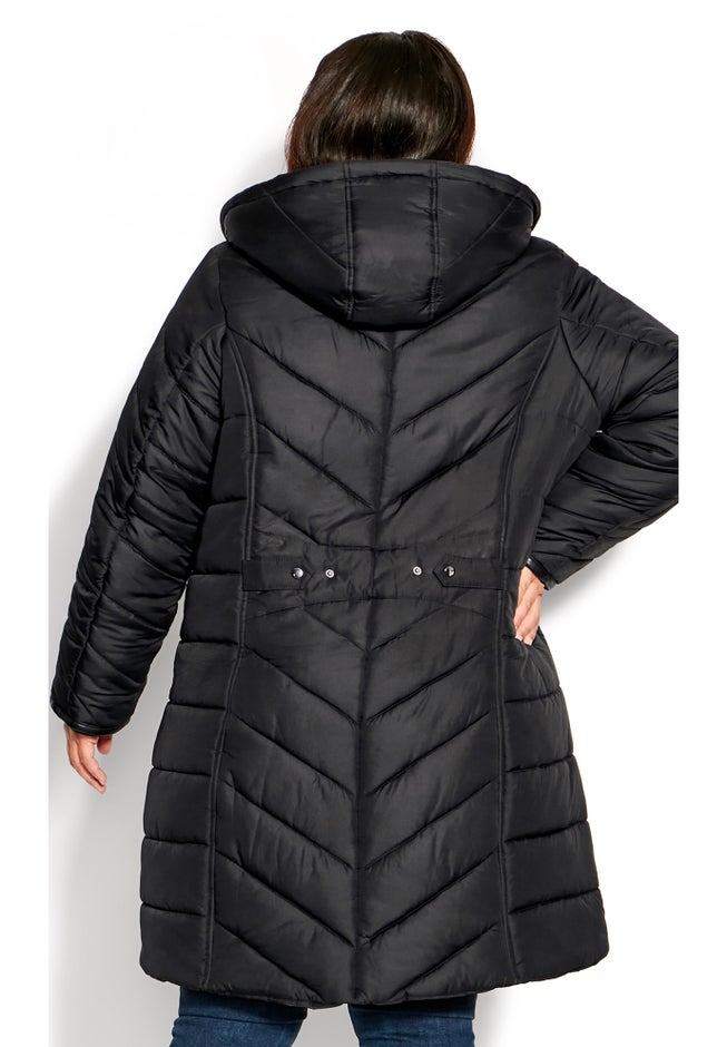Chevron Faux Fur Hood Long Puffer Coat image number 14