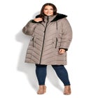 Chevron Faux Fur Hood Long Puffer Coat image number null