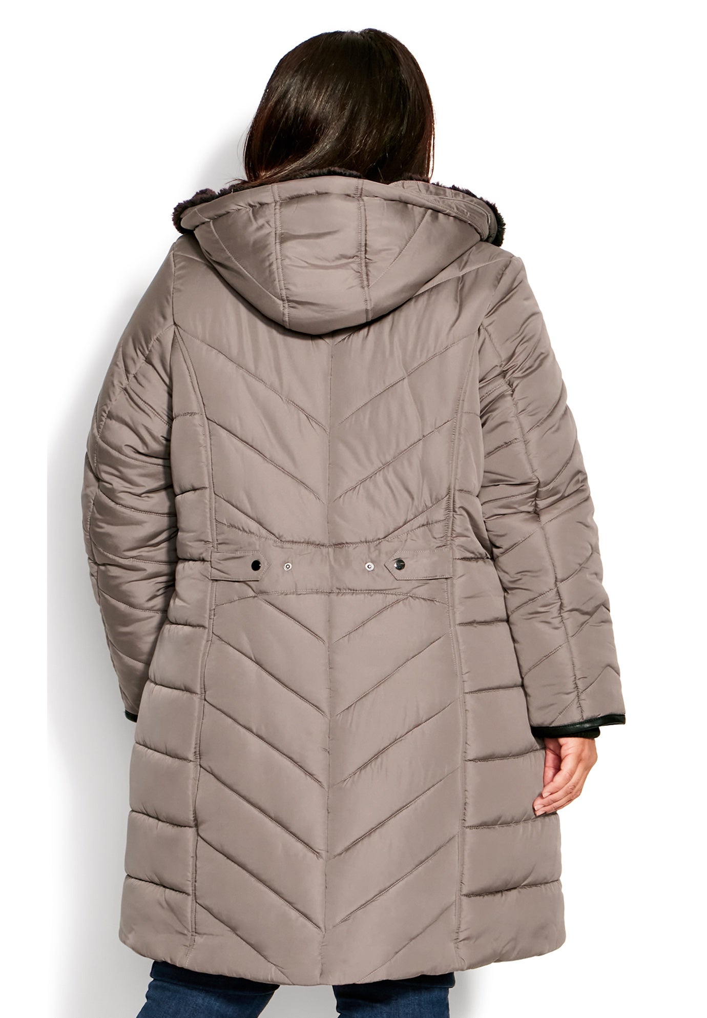 Chevron Faux Fur Hood Long Puffer Coat image number 7