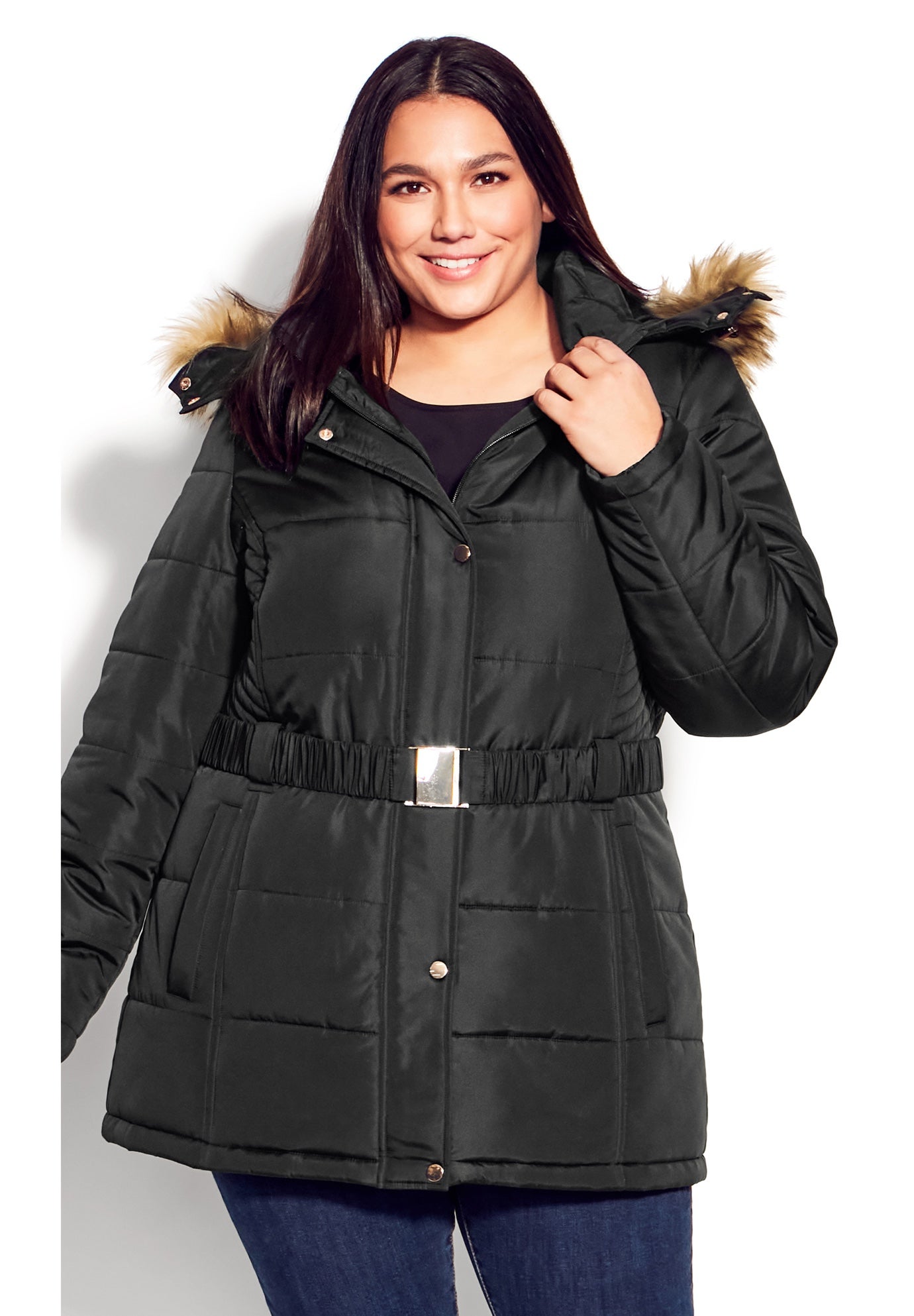 Belted Hood Puffer Coat image number 11