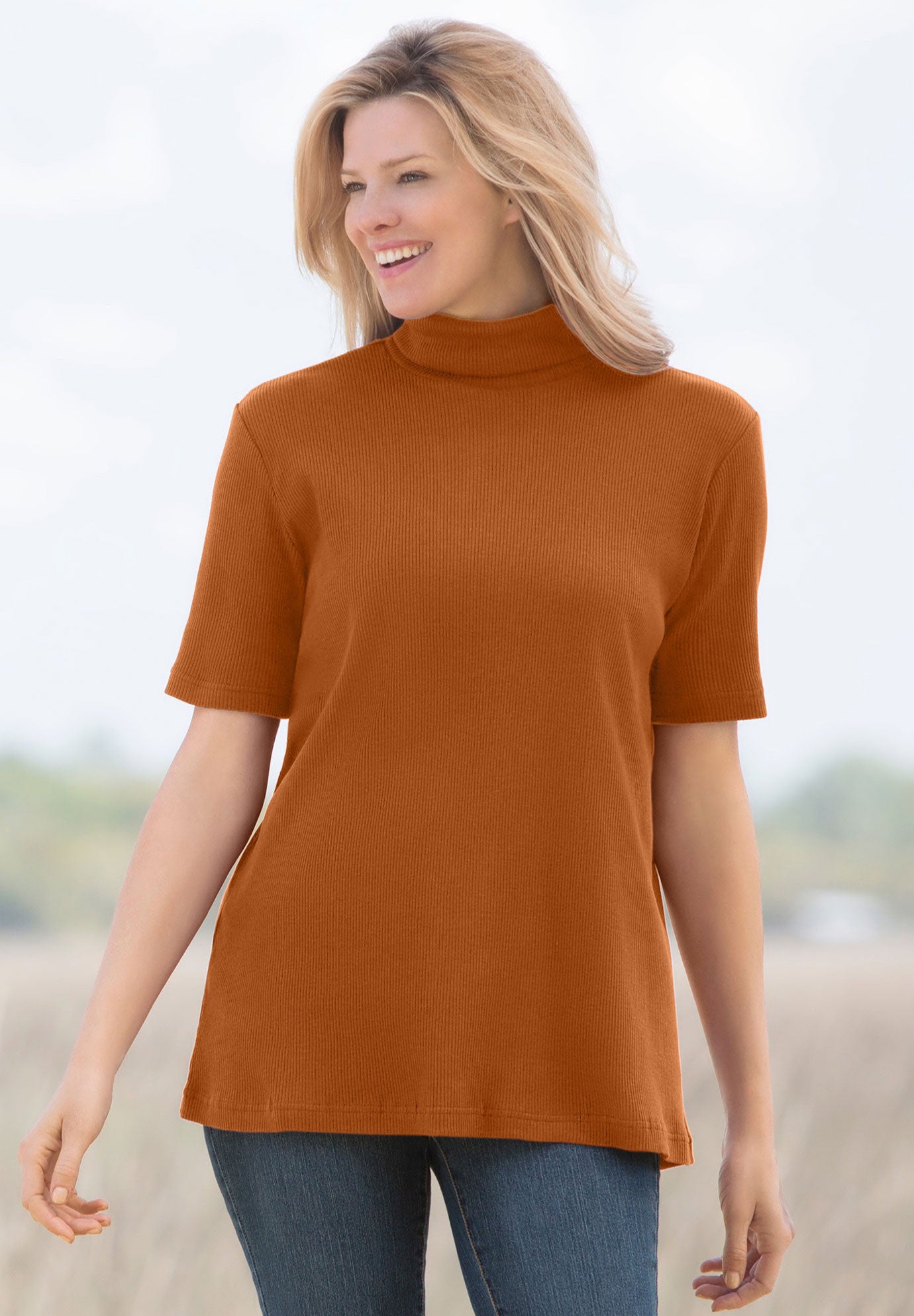 Ribbed Short Sleeve Turtleneck image number 0