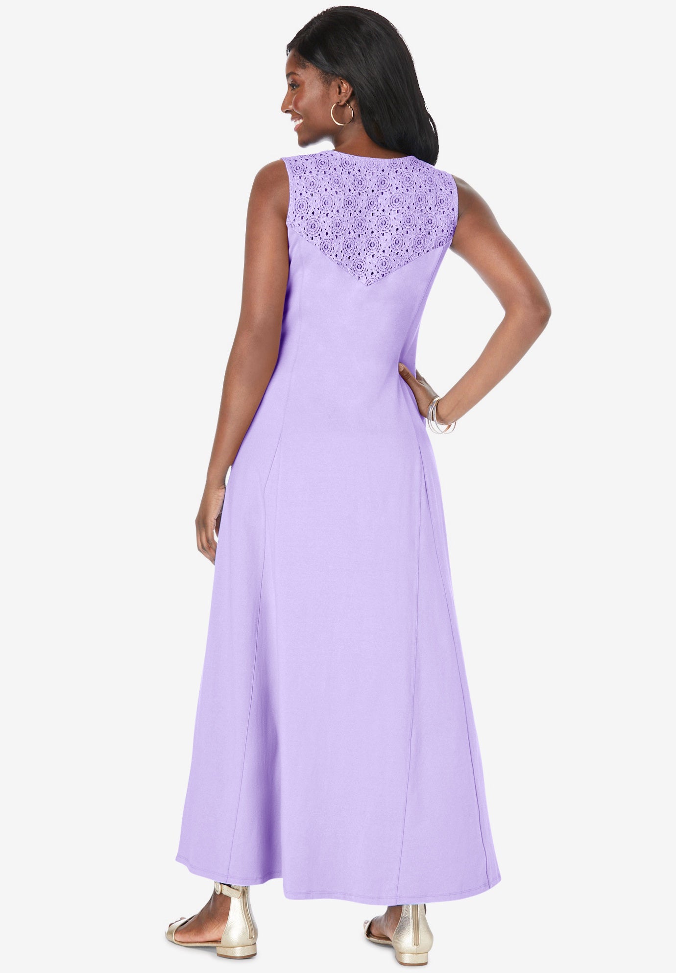 Stretch Cotton Crochet-Back Maxi Dress image number 1