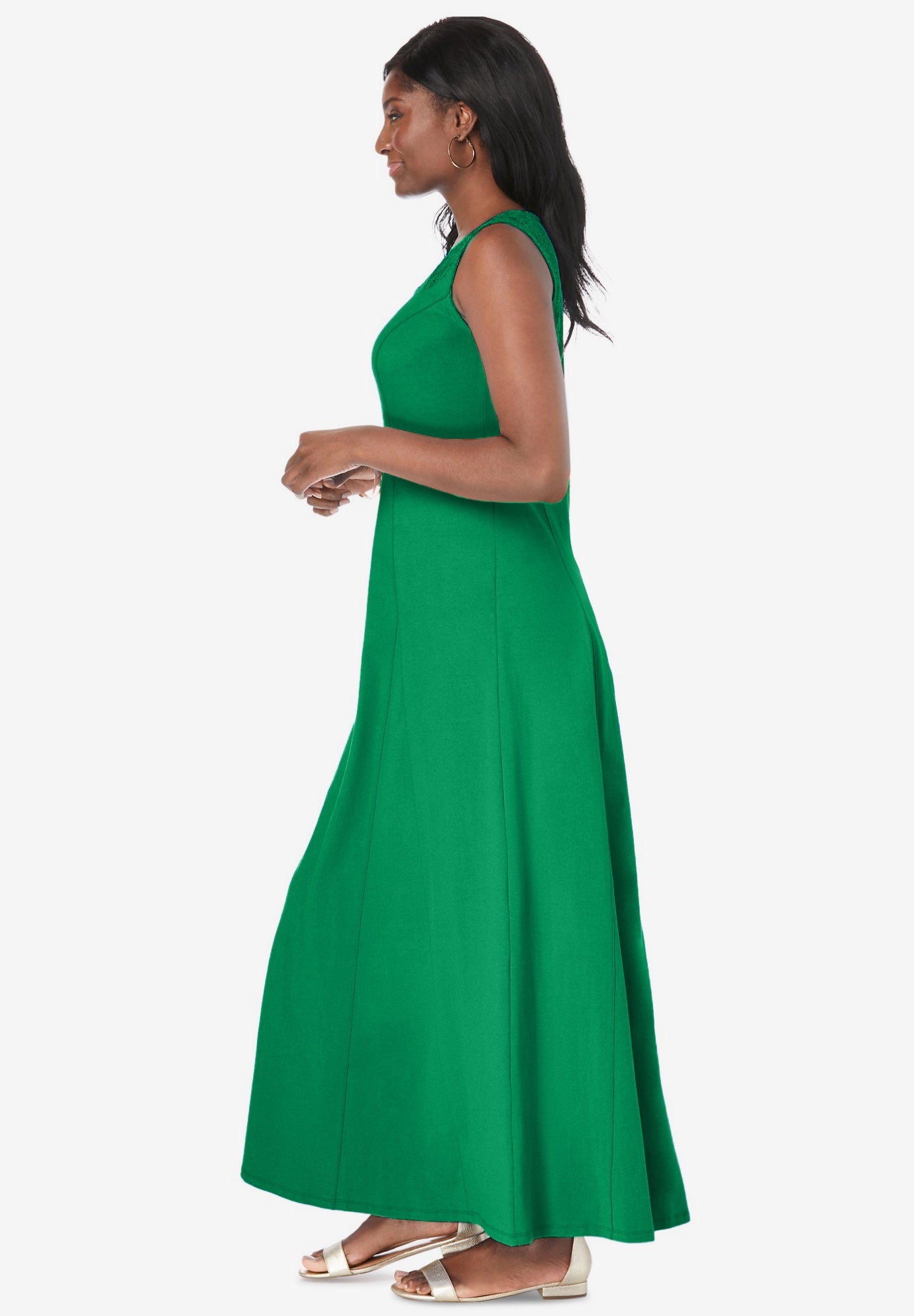 Stretch Cotton Crochet-Back Maxi Dress image number 2