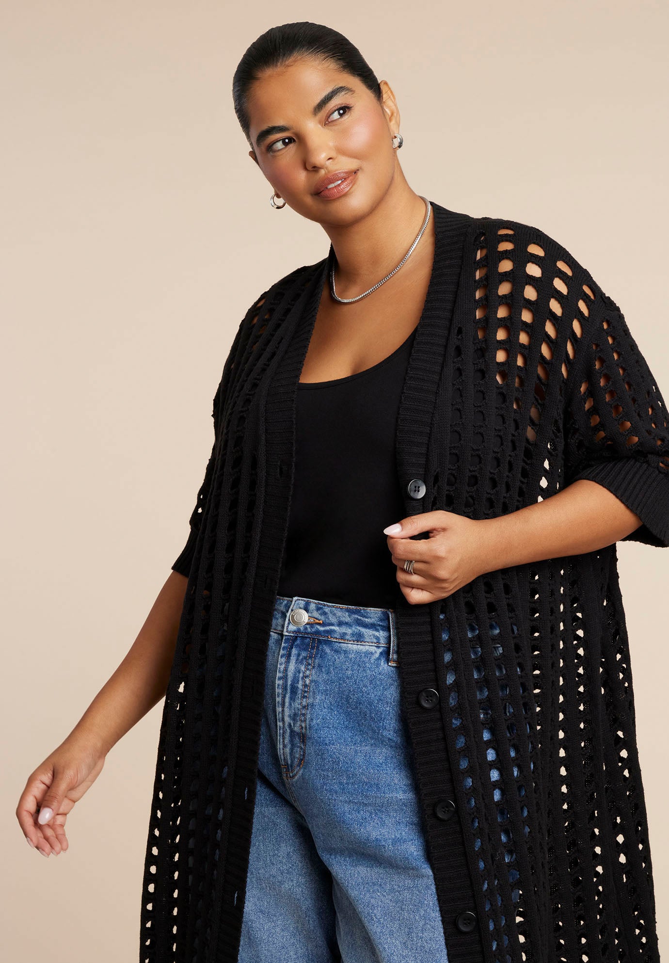 Open Stitch Cardigan Duster image number 1