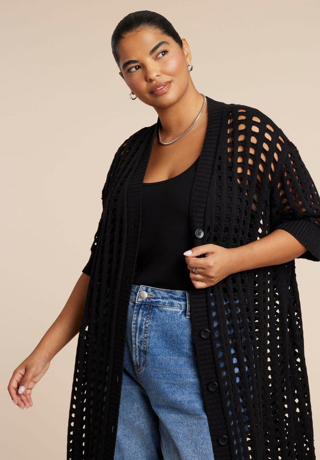 Open Stitch Cardigan Duster image number 1