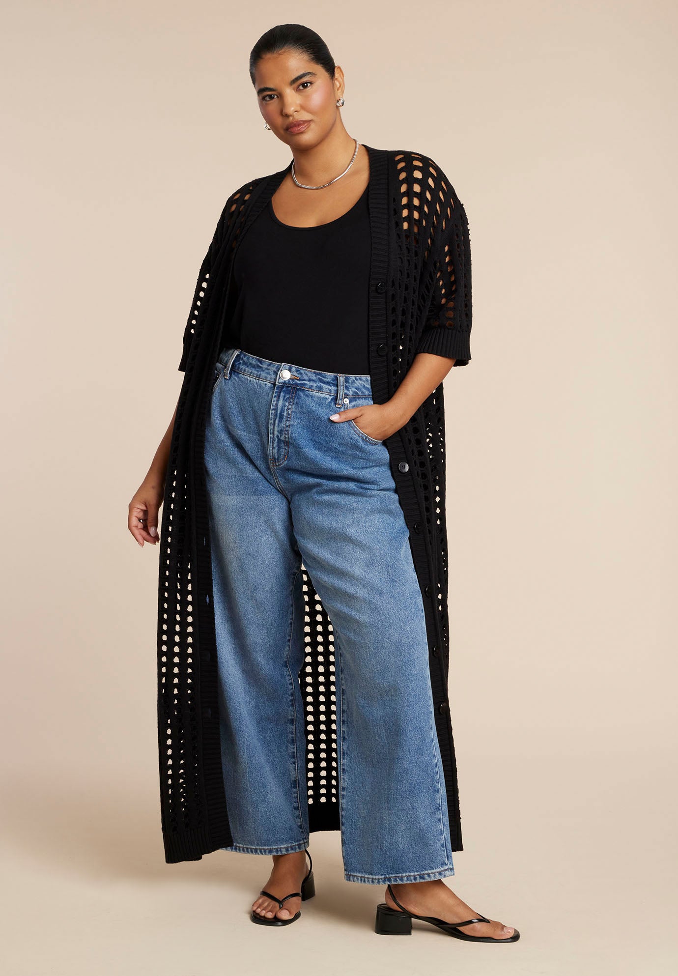 Open Stitch Cardigan Duster image number 0