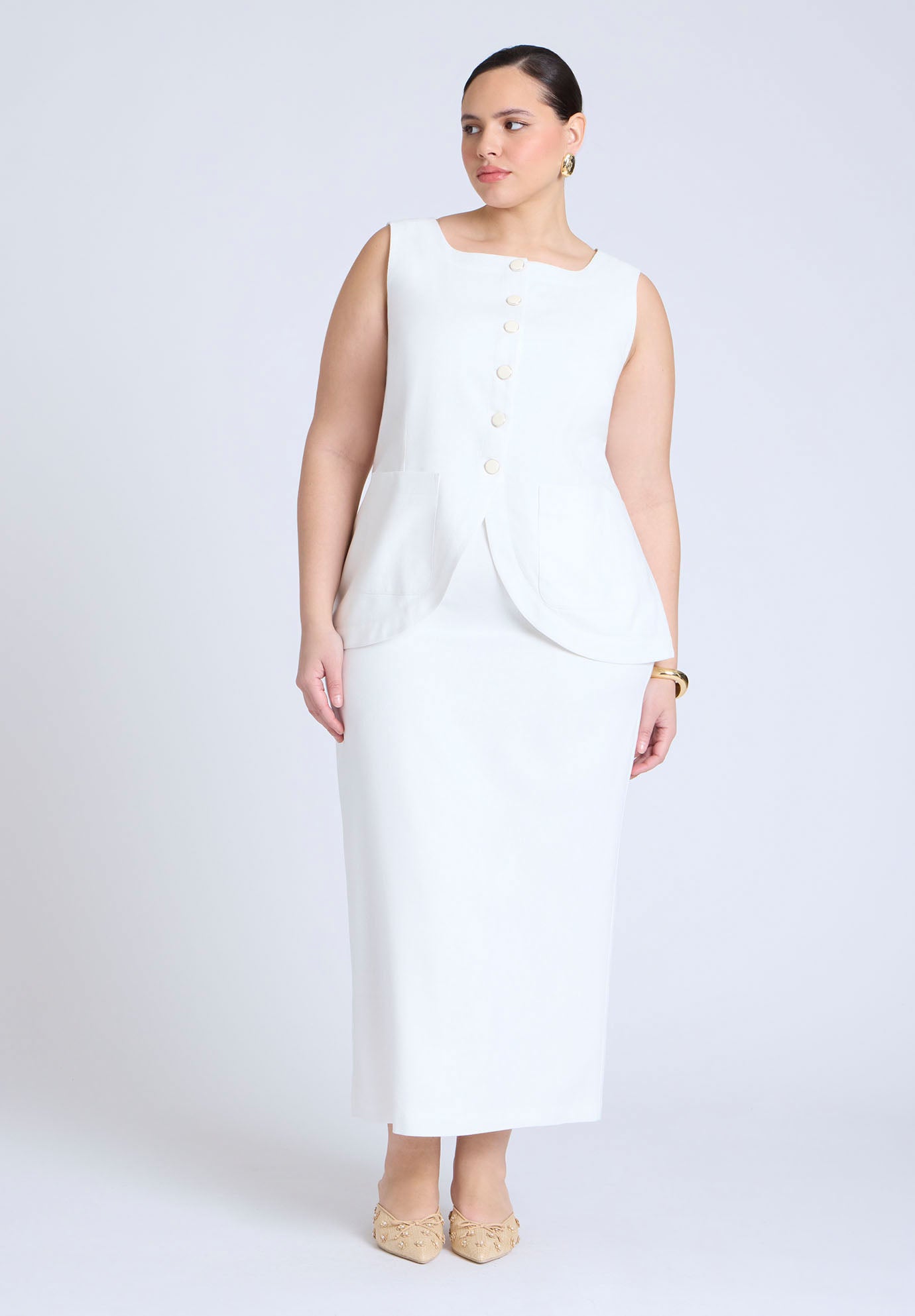 Linen Blend Column Skirt  image number 0