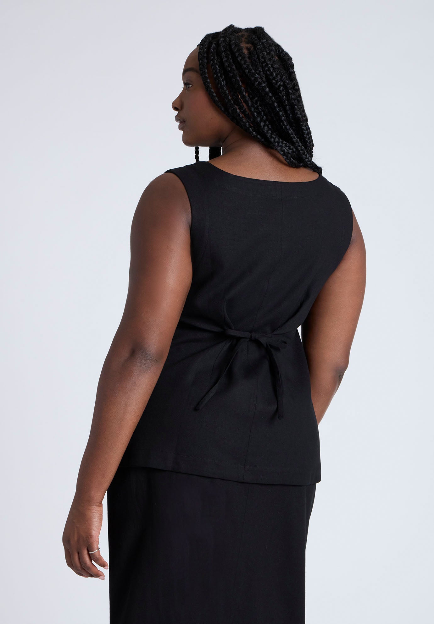  Square Neck Scoop Hem Linen Blend Vest  image number 1