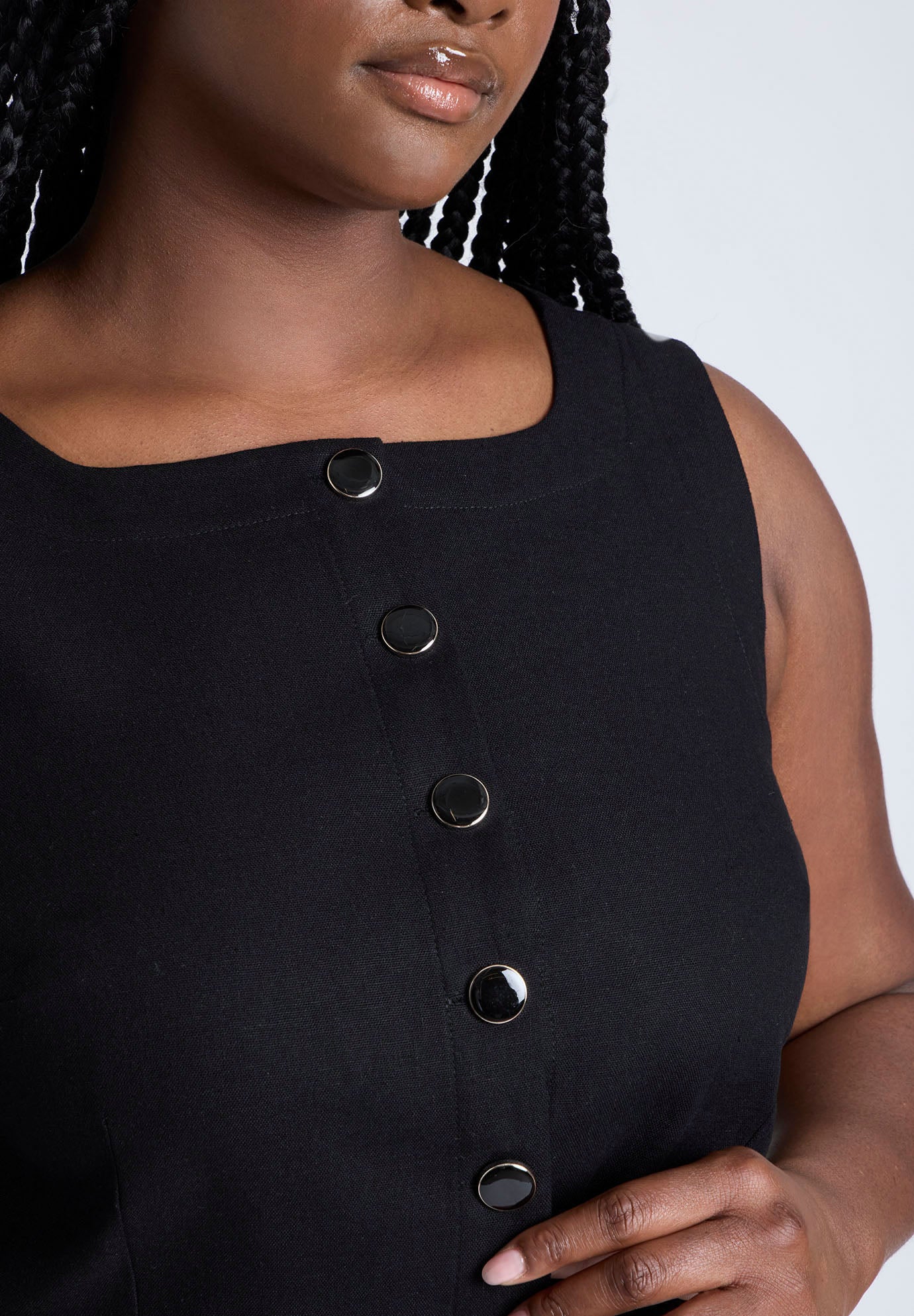  Square Neck Scoop Hem Linen Blend Vest  image number 3