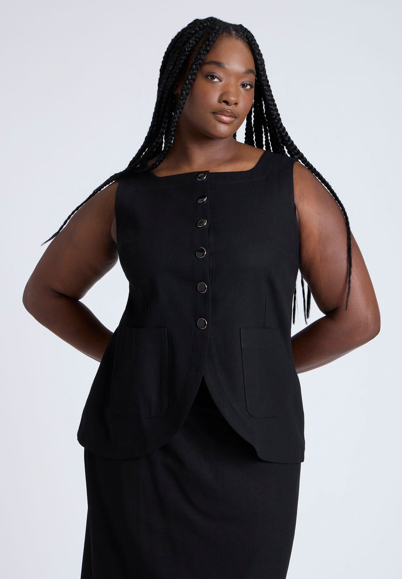  Square Neck Scoop Hem Linen Blend Vest  image number 0