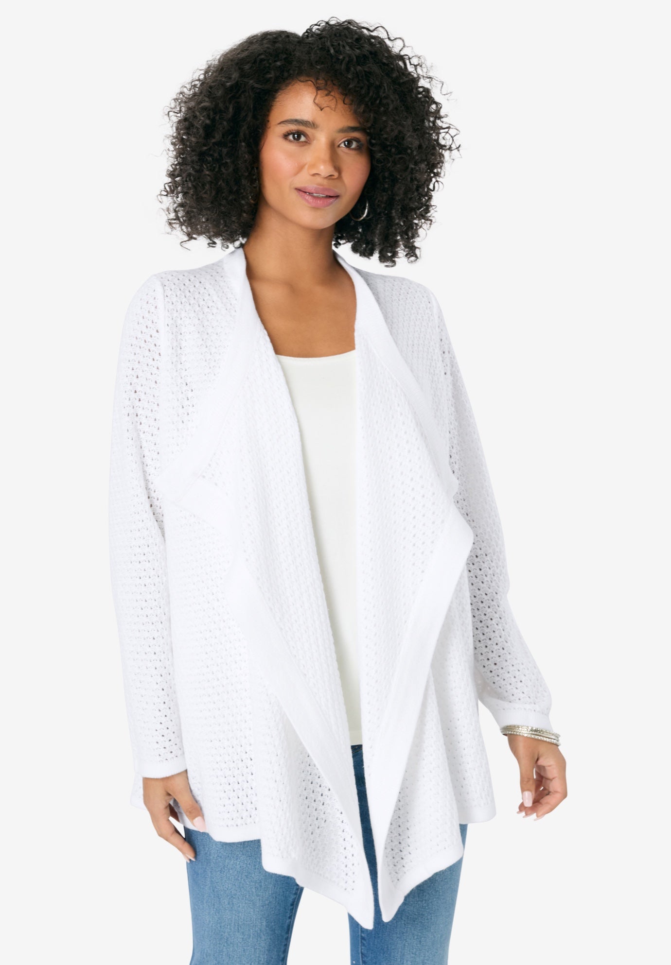 Handkerchief Hem Pointelle Cardigan Sweater image number 0