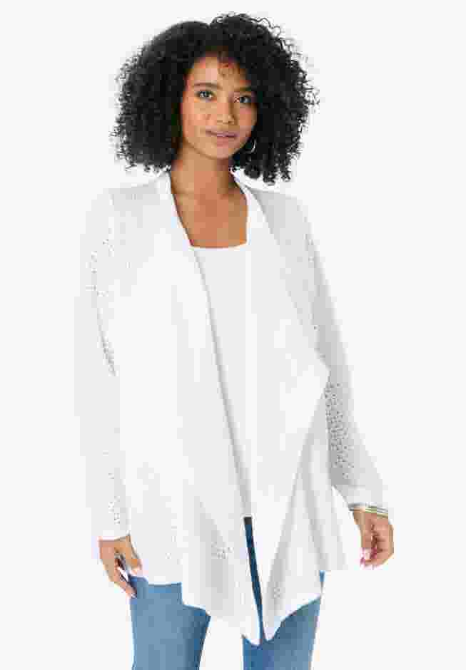 Handkerchief Hem Pointelle Cardigan Sweater image number 0