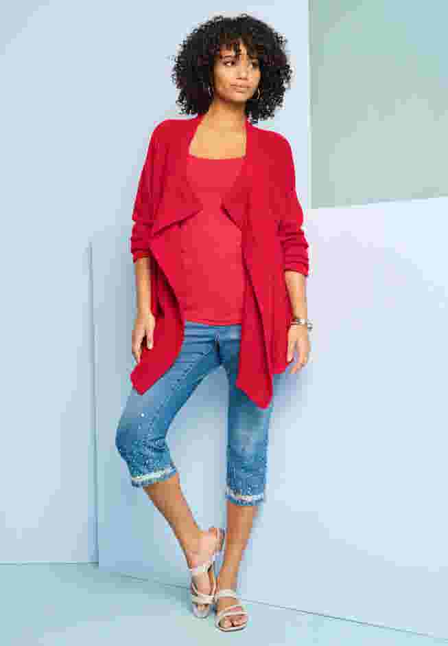 Handkerchief Hem Pointelle Cardigan Sweater image number 0