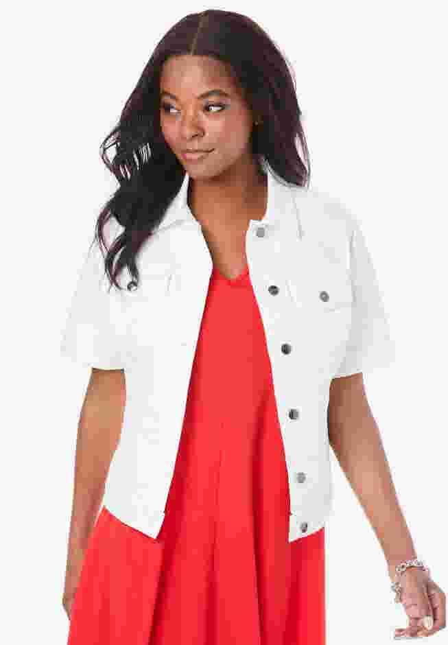 Short-Sleeve Stretch Denim Jacket image number 0