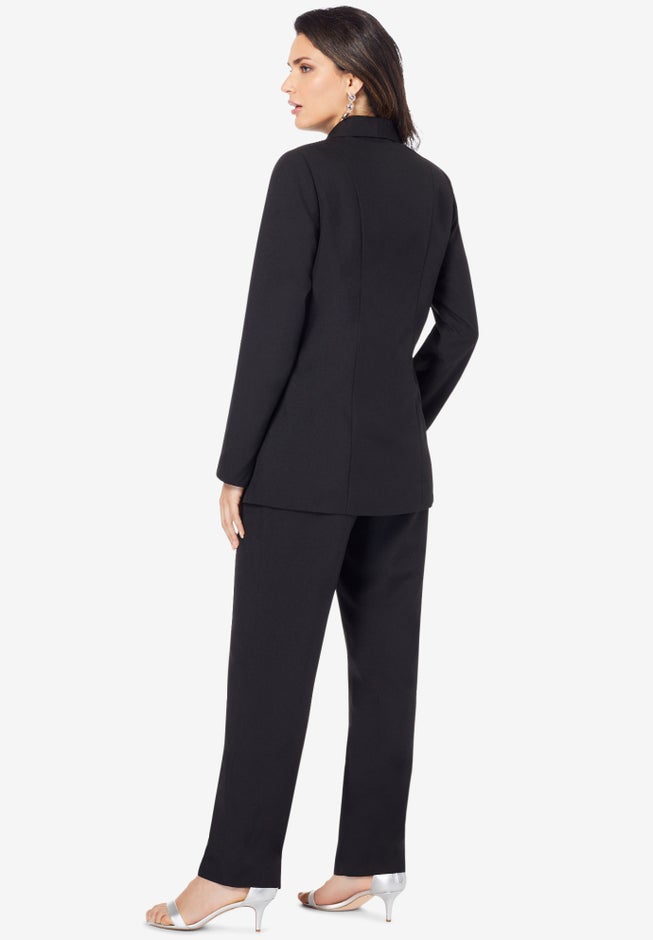 Plus Size Long Sleeve Ten-Button Shawl-Collar Pant Suit – 2-Piece Pant Set image number 1