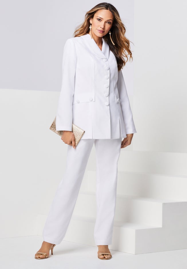 Plus Size Long Sleeve Ten-Button Shawl-Collar Pant Suit – 2-Piece Pant Set image number 3