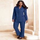Plus Size Long Sleeve Ten-Button Shawl-Collar Pant Suit &ndash; 2-Piece Pant Set image number null