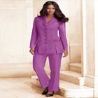 Plus Size Long Sleeve Ten-Button Shawl-Collar Pant Suit &ndash; 2-Piece Pant Set image number null