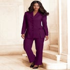 Plus Size Long Sleeve Ten-Button Shawl-Collar Pant Suit &ndash; 2-Piece Pant Set image number null