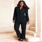 Plus Size Long Sleeve Ten-Button Shawl-Collar Pant Suit – 2-Piece Pant Set image number null