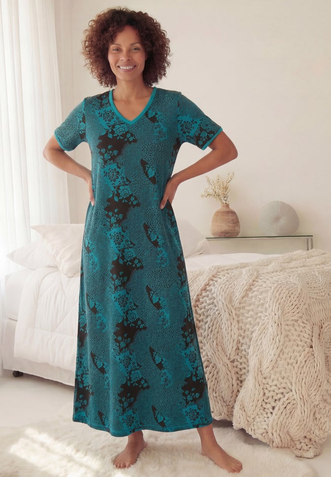 V-Neck Short Sleeve Maxi T-Shirt Lounger image number 3