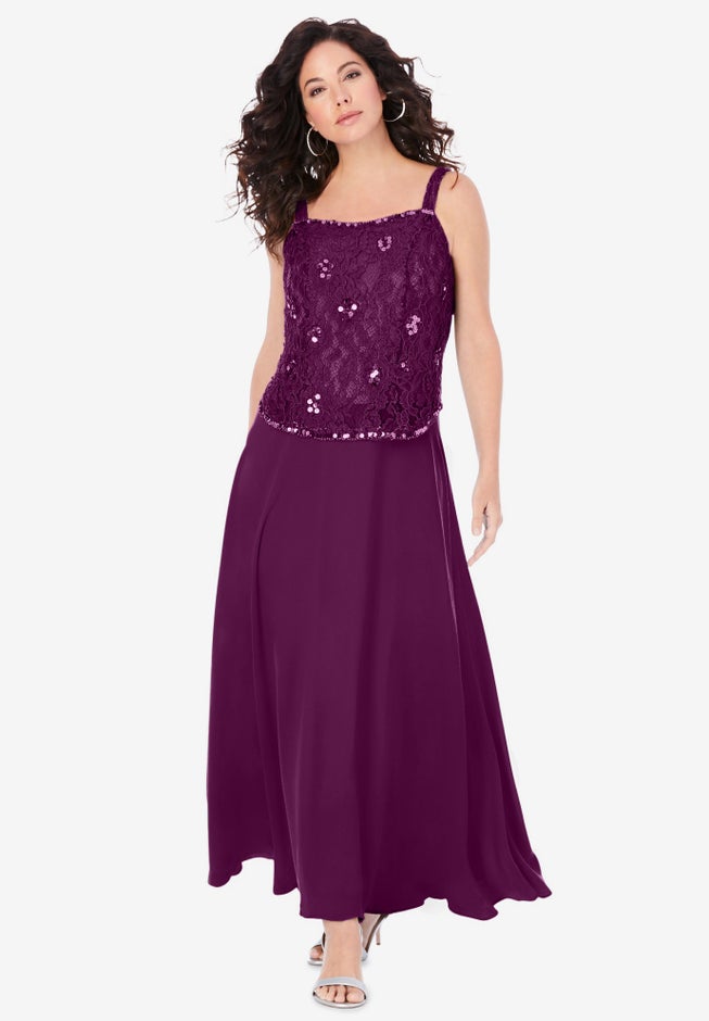 Onestopplus Size Chart Plus-Size 2 Piece Long Sleeve Embellished Lace Jacket and Full Gown ...