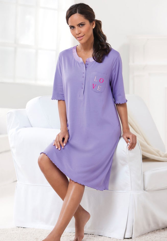 Satin Trim Cotton Sleepshirt image number 4