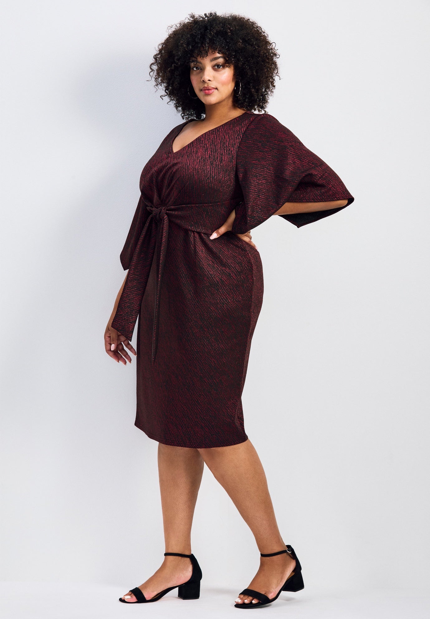 Anastasia Metallic Knit Tie Front Dress image number 2