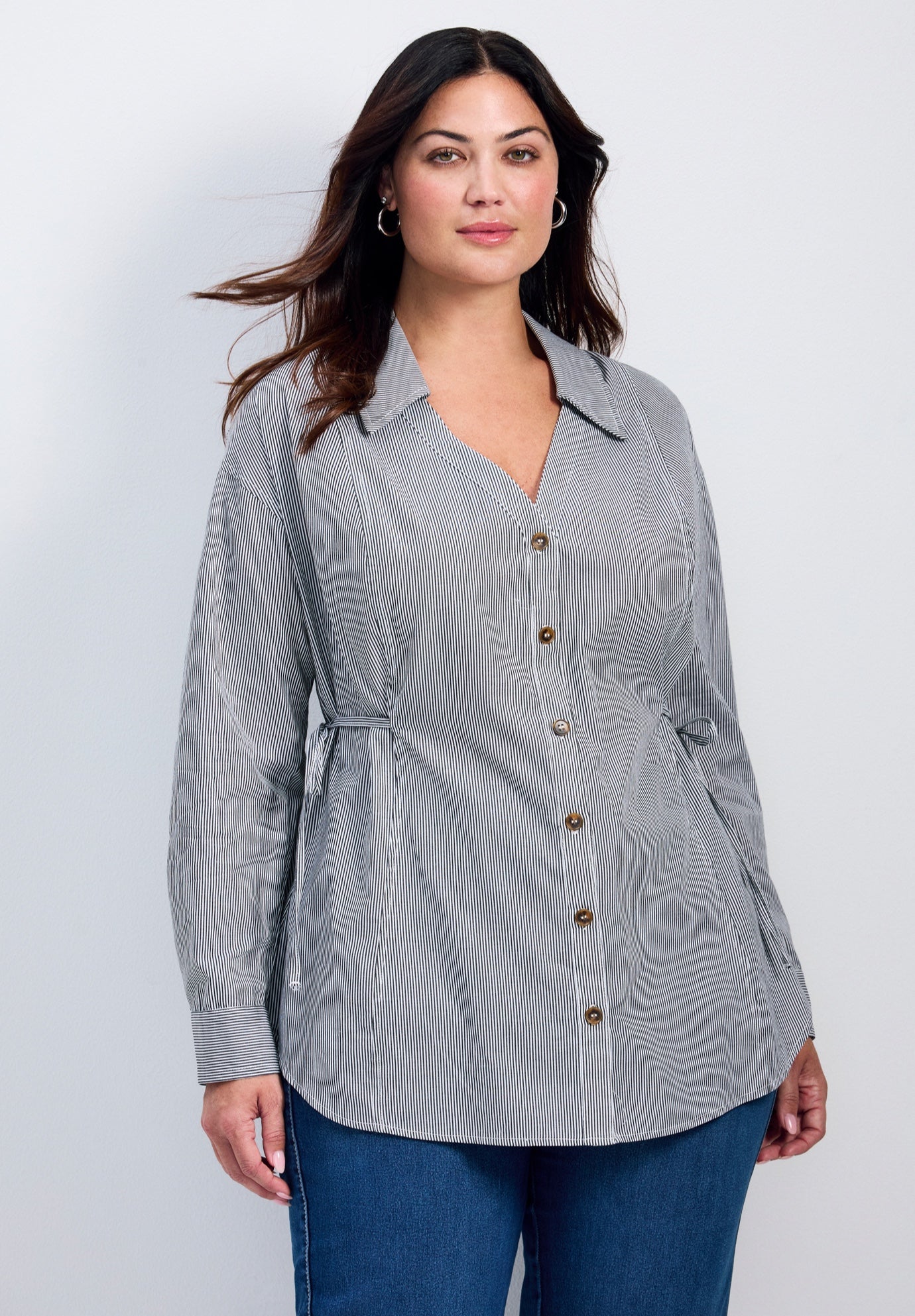 Ray Stripe Polpin Shirt With Tie Detail image number 0