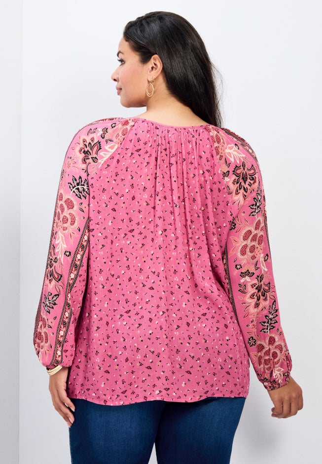 Eliana Border Print Sleeve Peasant Top image number 1