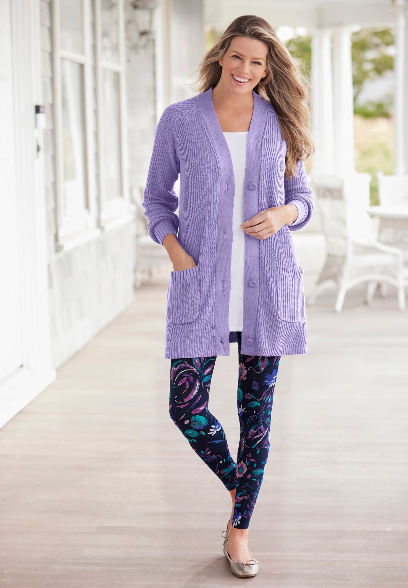 Stretch-Cotton Knit Pull-On Printed Leggings image number 0