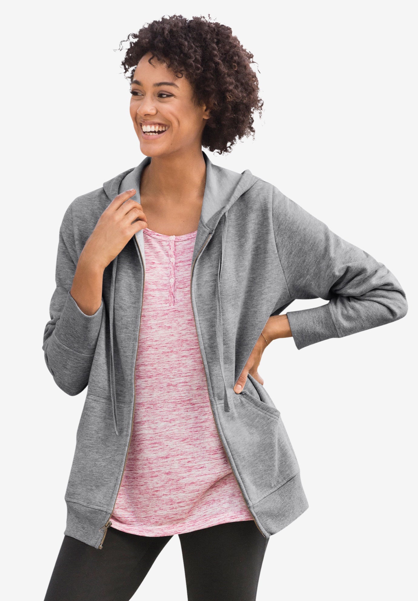 Zip Front Tunic Hoodie Jacket image number 0