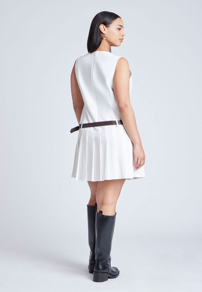 Pleated Mini Dress With Belt image number 1