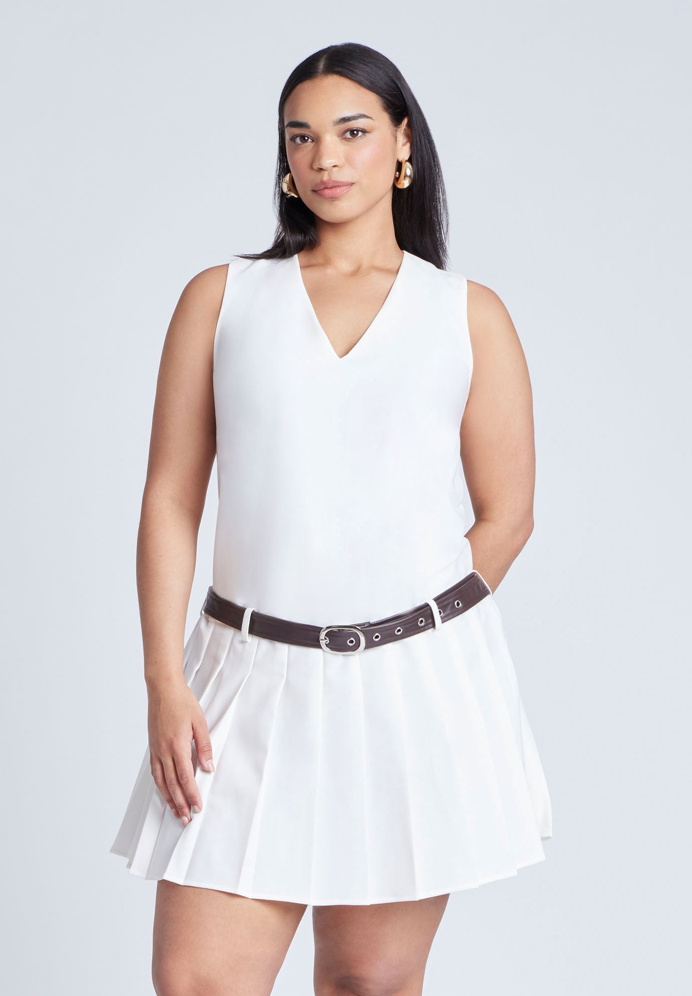 Pleated Mini Dress With Belt image number 2