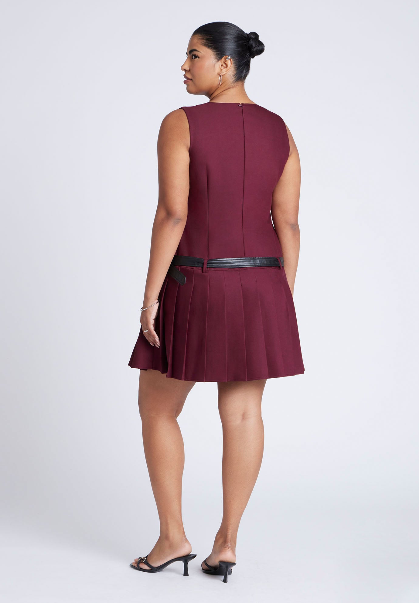 Pleated Mini Dress With Belt image number 1