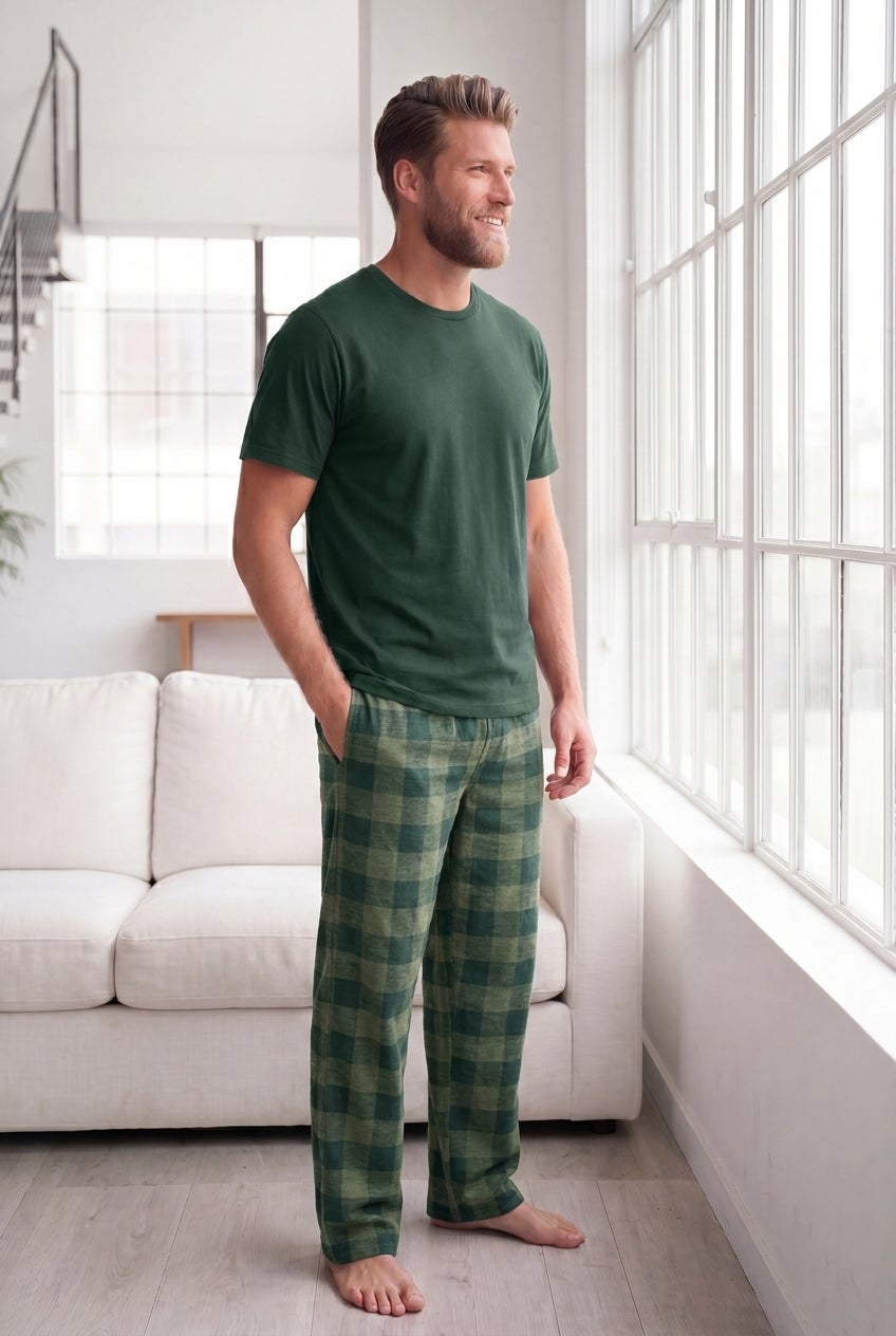 Jersey Knit Plaid Pajama Set image number 0