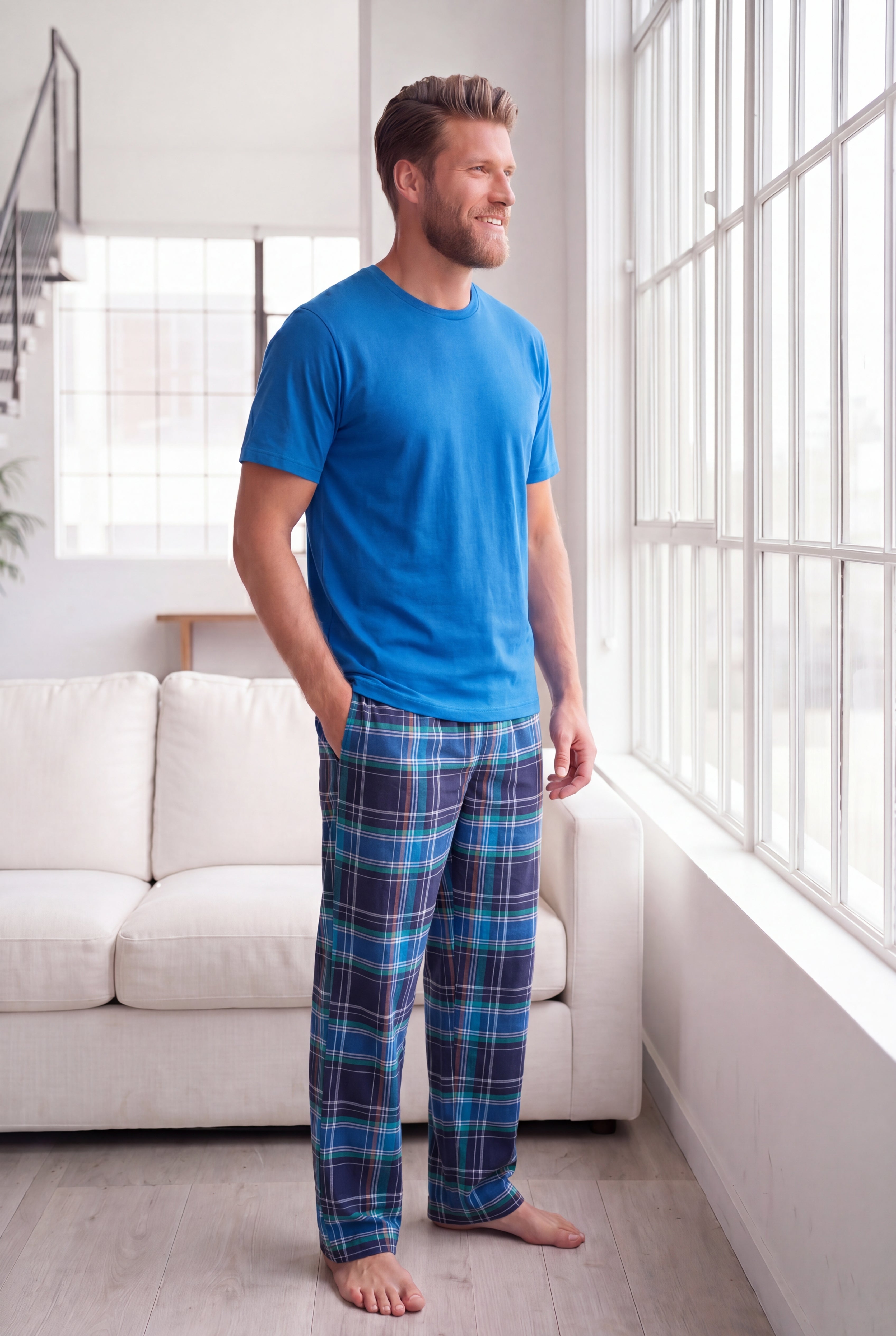 Jersey Knit Plaid Pajama Set image number 0