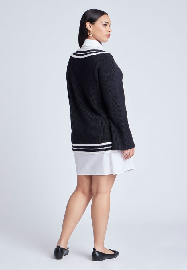 Striped Sweater Twofer Mini Shirt Dress image number 1