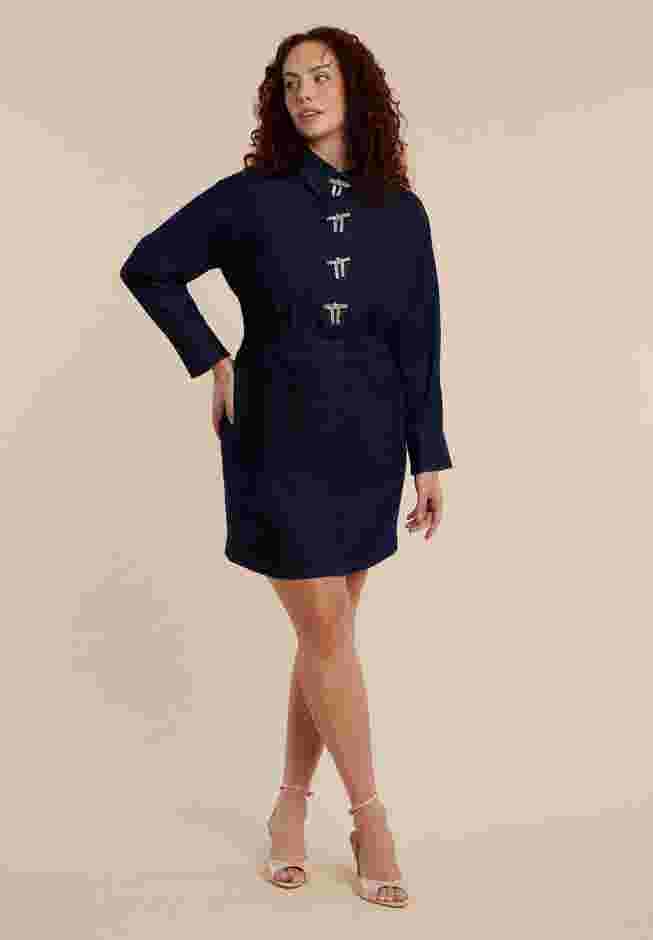 Denim Mini Dress With Rhinestone Bows image number 0
