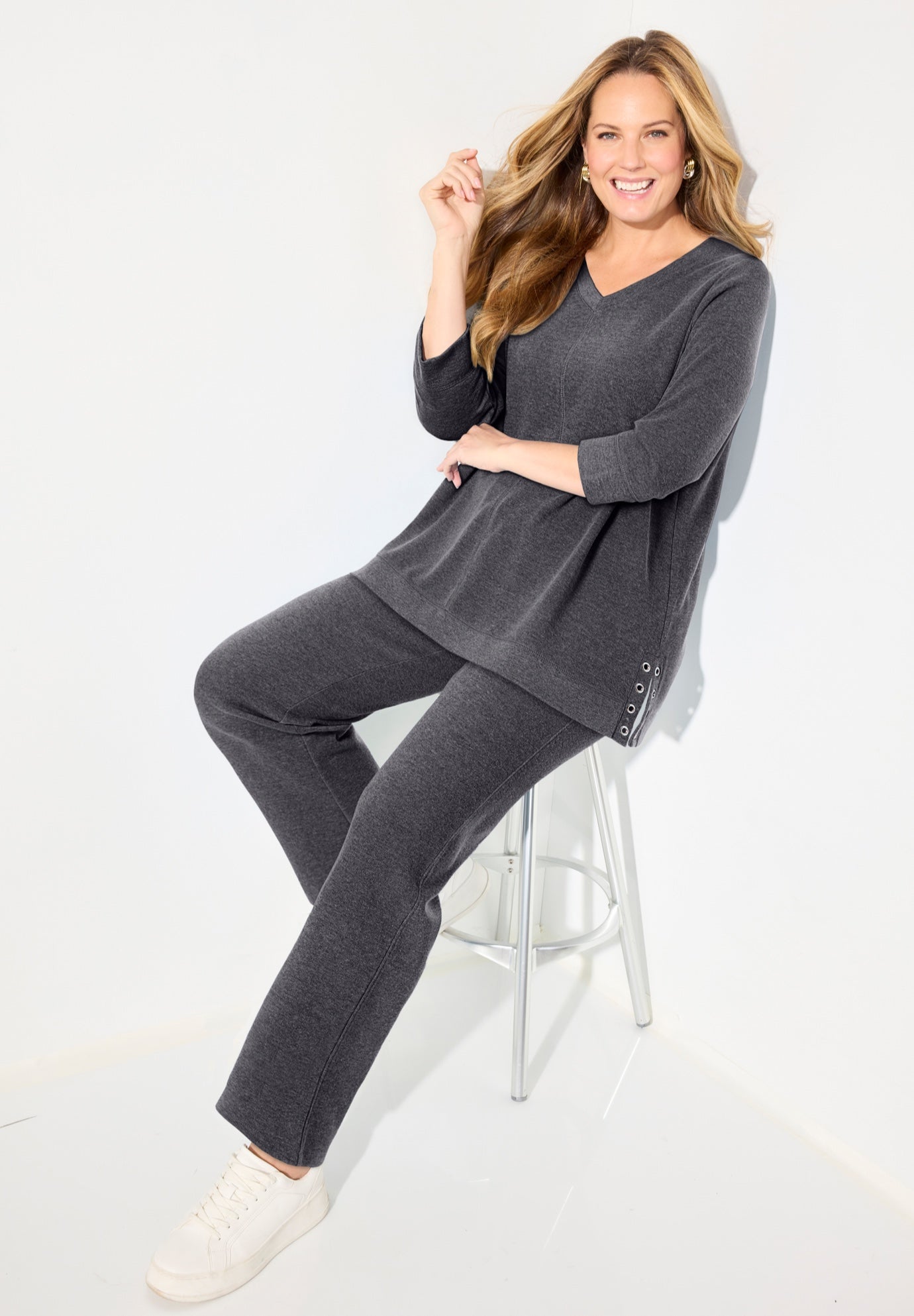 Cloud Knit Ribbed V-Neck Top image number 1