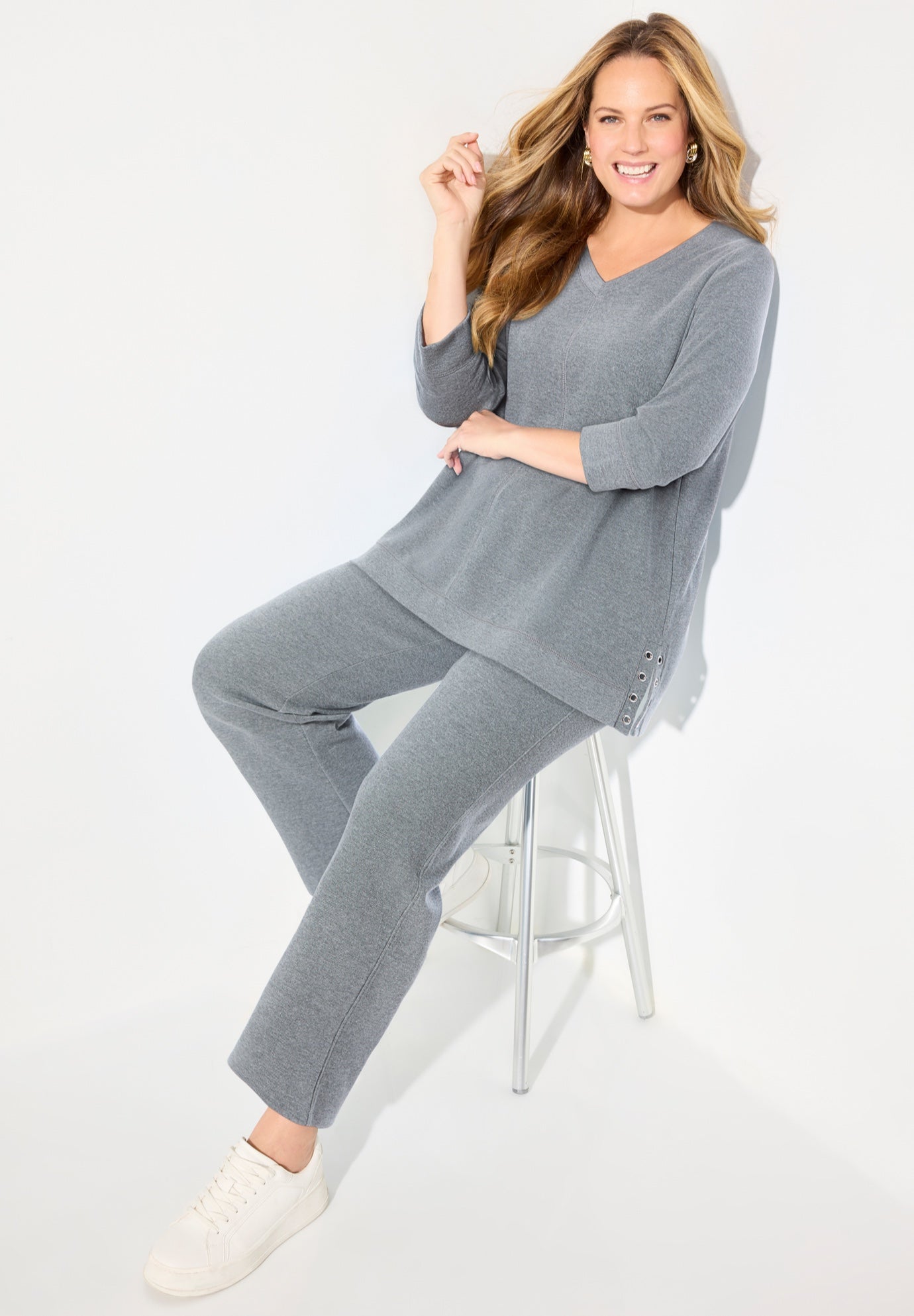Cloud Knit Ribbed V-Neck Tunic image number 1