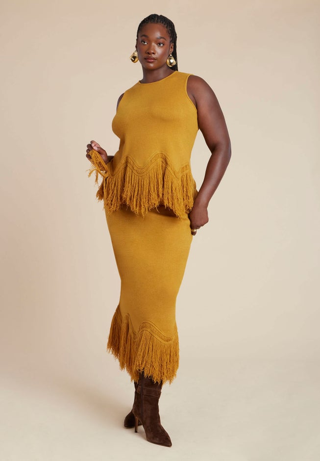 Fringe Hem Sweater Skirt image number 3