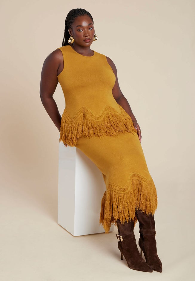 Fringe Hem Sweater Skirt image number 0